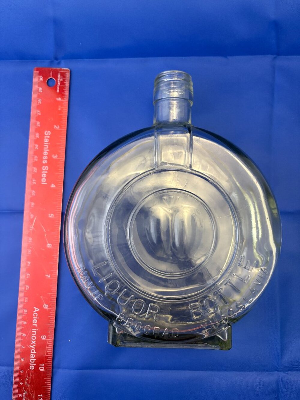 Vintage Liquor Bottle Round Glass Decanter Embossed “Liquor Bottle” Retro Barwar